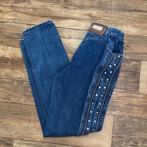 Blue Denim Jeans with Pearl Accents